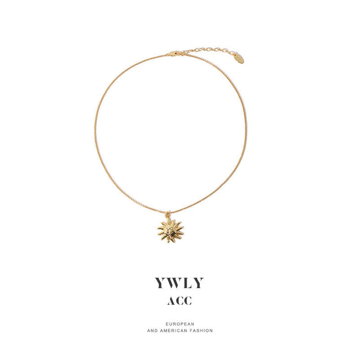 Wholesale Brass Gold Stereo Small Sun Pendant Necklace JDC-NE-YWLY018 necklaces 丽轶 Wholesale Jewelry JoyasDeChina Joyas De China