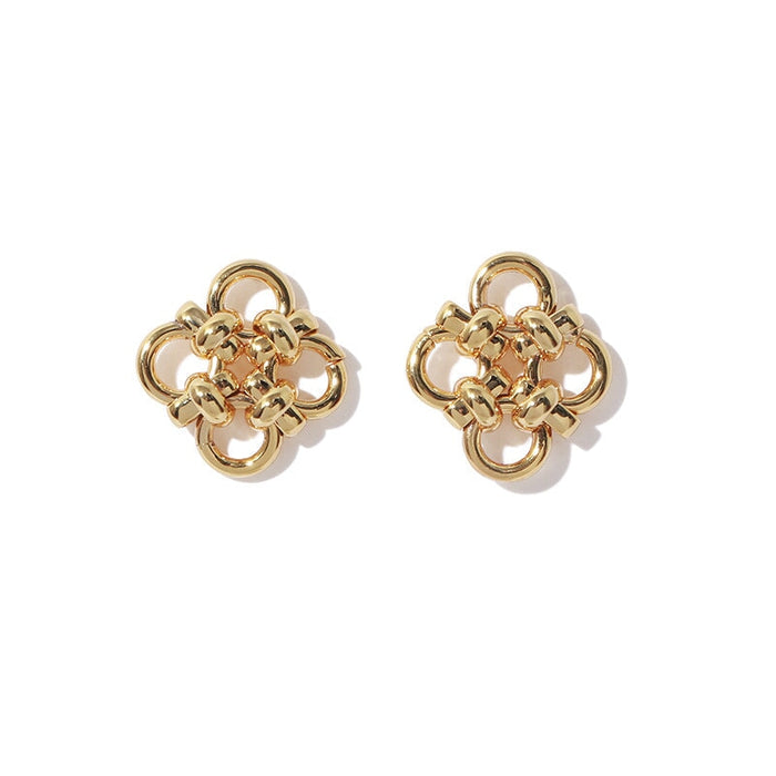 Wholesale Brass Metal Line Chinese Knot Stud Earrings JDC-ES-YWLY039 Earrings 丽轶 golden Wholesale Jewelry JoyasDeChina Joyas De China