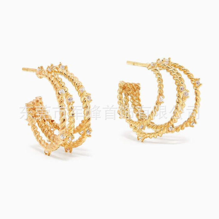 Wholesale Brass Plated White Steel Braided Rhinestone Earrings JDC-ES-Junf004 Earrings 军峰 gold Wholesale Jewelry JoyasDeChina Joyas De China