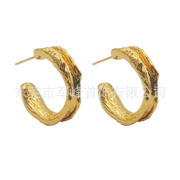 Wholesale Brass Plated White Steel Lava Earrings JDC-ES-Junf001 Earrings 军峰 gold Wholesale Jewelry JoyasDeChina Joyas De China