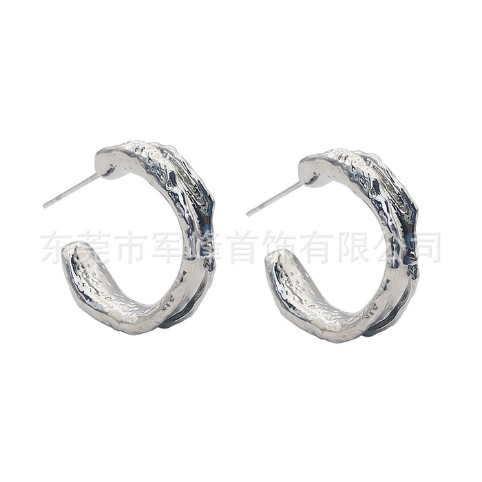 Wholesale Brass Plated White Steel Lava Earrings JDC-ES-Junf001 Earrings 军峰 silver Wholesale Jewelry JoyasDeChina Joyas De China