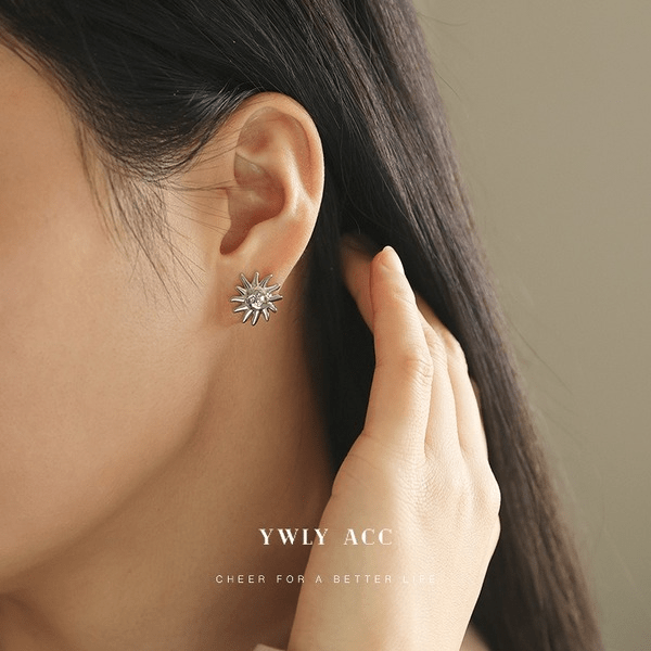 Wholesale Brass Sun Shape Stereo Small Stud Earrings JDC-ES-YWLY060 Earrings 丽轶 Wholesale Jewelry JoyasDeChina Joyas De China