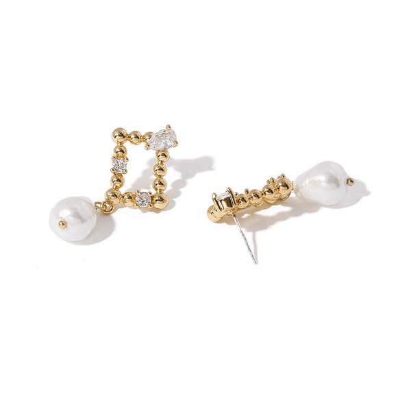 Wholesale Brass Zircon Inlaid Imitation Pearl Square Hollow Stud Earrings JDC-ES-YWLY038 Earrings 丽轶 Wholesale Jewelry JoyasDeChina Joyas De China
