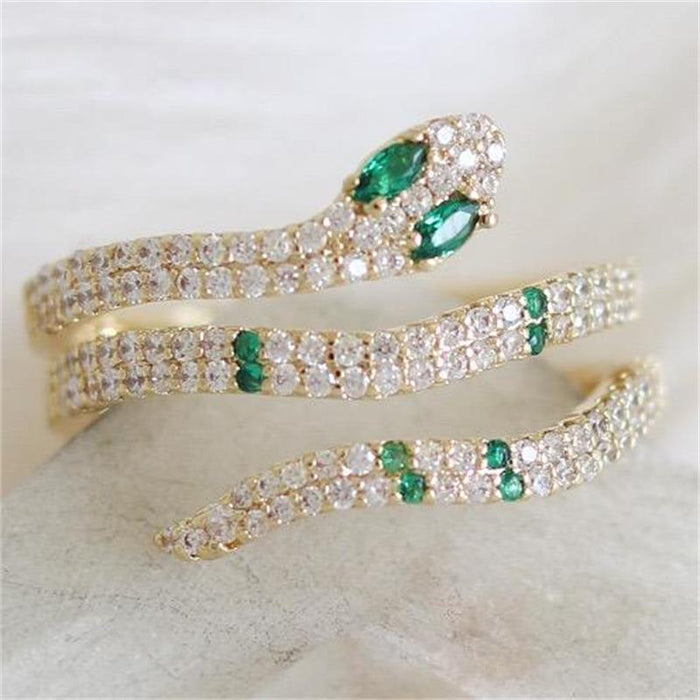 Wholesale Brass Zircon Snake Rings JDC-RS-WB001 Rings 务本 Green 7 Wholesale Jewelry JoyasDeChina Joyas De China