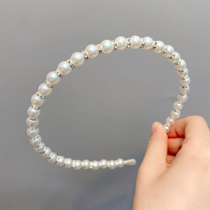 Wholesale bright pearl hair hoop JDC-HD-GSFS003 Headband JoyasDeChina Silver diamonds and pearls. Wholesale Jewelry JoyasDeChina Joyas De China
