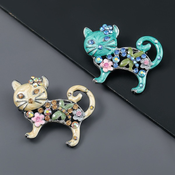 Bulk Jewelry Wholesale Brooches gold Alloy drip oil diamond flower cat JDC-BC-JL003 Wholesale factory from China YIWU China