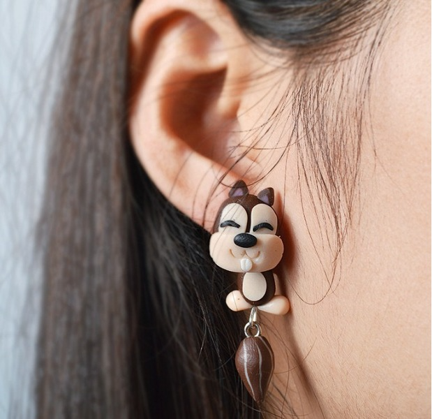 Bulk Jewelry Wholesale brown soft clay cartoon squirrel animal split earrings JDC-ES-C022 Wholesale factory from China YIWU China