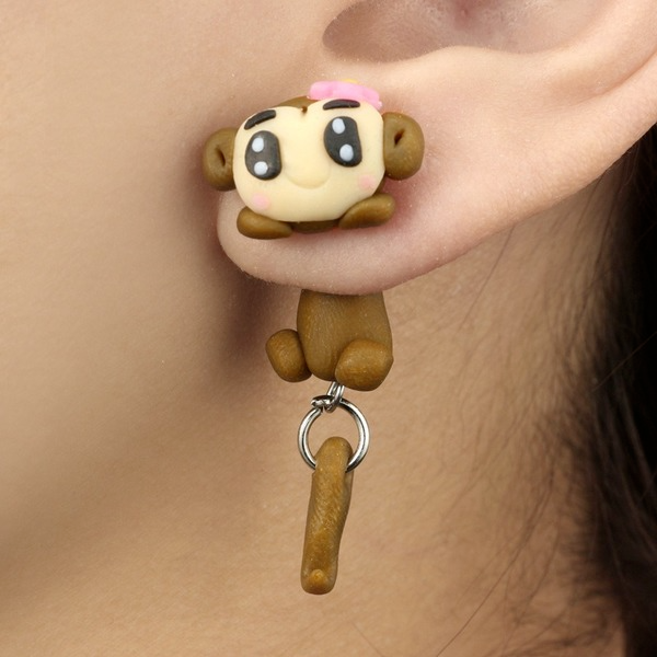 Bulk Jewelry Wholesale brown soft pottery couple monkey soft pottery earrings JDC-ES-C025 Wholesale factory from China YIWU China