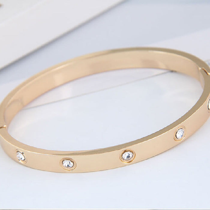 Wholesale Buckle Rhinestone Minimalist Plating Copper Bracelet (F) JDC-BT-DZL001 Bracelet 蝶之恋 golden round diamond Wholesale Jewelry JoyasDeChina Joyas De China