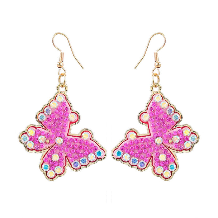 Wholesale butterfly fancy color diamond insect alloy earrings JDC-ES-JL952 Earrings 氿乐 Rose red Wholesale Jewelry JoyasDeChina Joyas De China