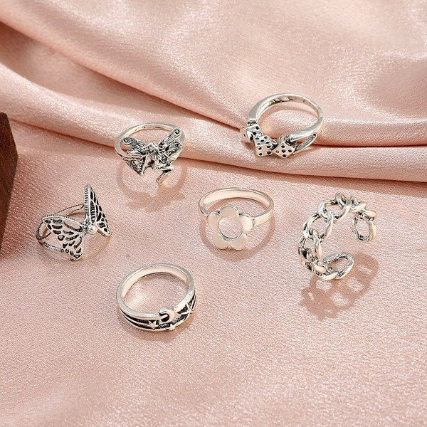 Wholesale Butterfly Flower Alloy Rings Set JDC-RS-A086 Rings 妙雅 Wholesale Jewelry JoyasDeChina Joyas De China