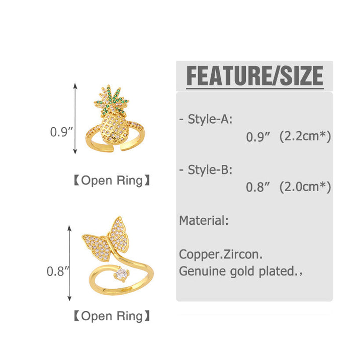 Wholesale butterfly fruit pineapple zircon electroplated copper rings JDC-RS-AS273 Rings JoyasDeChina Wholesale Jewelry JoyasDeChina Joyas De China