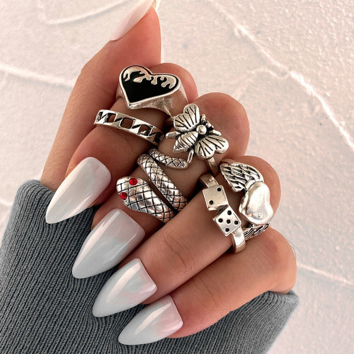 Wholesale Butterfly Genie Dice Chain Joint Alloy Ring Set 6 Piece Set JDC-RS-F086 Rings 韩之尚 54167 Wholesale Jewelry JoyasDeChina Joyas De China
