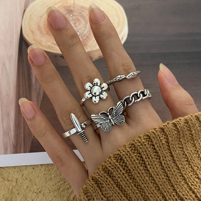 Wholesale Butterfly Genie Dice Chain Joint Alloy Ring Set 6 Piece Set JDC-RS-F086 Rings 韩之尚 54608 Wholesale Jewelry JoyasDeChina Joyas De China