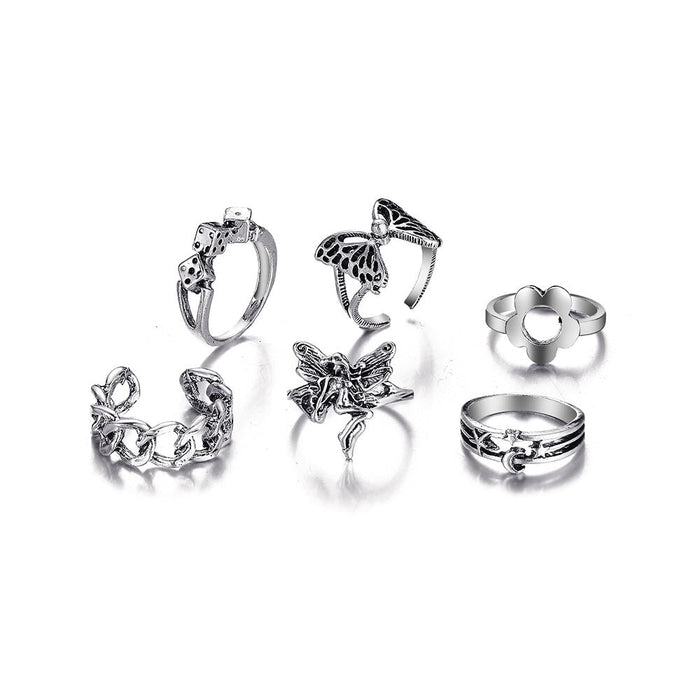 Wholesale Butterfly Genie Dice Chain Joint Alloy Ring Set 6 Piece Set JDC-RS-F086 Rings 韩之尚 Wholesale Jewelry JoyasDeChina Joyas De China