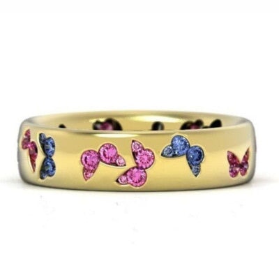 Wholesale butterfly inlaid with mixed color zircon alloy ring JDC-RS-hengzi001 Rings 恒姿 Wholesale Jewelry JoyasDeChina Joyas De China
