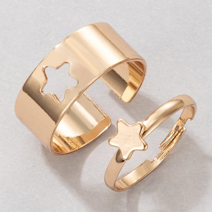 Wholesale Butterfly Love Star Moon Alloy Couple Ring Set JDC-RS-RL047 Rings 瑞列 Star gold one size Wholesale Jewelry JoyasDeChina Joyas De China