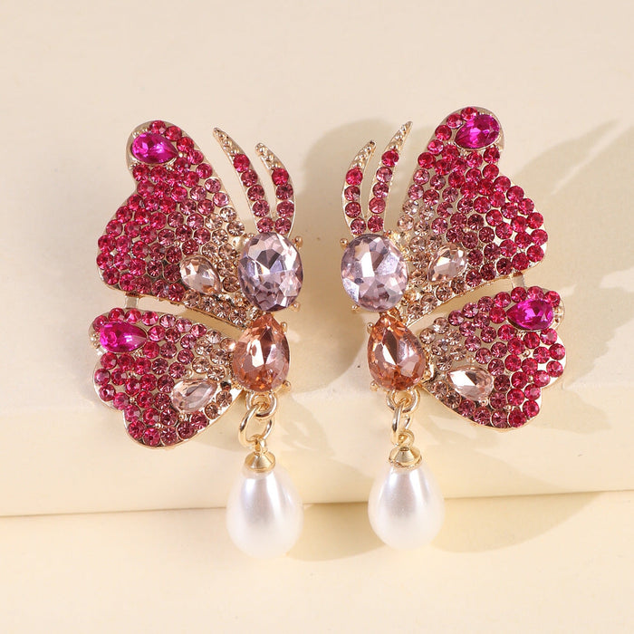 Wholesale Butterfly Rhinestone Alloy Earrings JDC-ES-LIUM049 Earrings 榴芒 Wholesale Jewelry JoyasDeChina Joyas De China