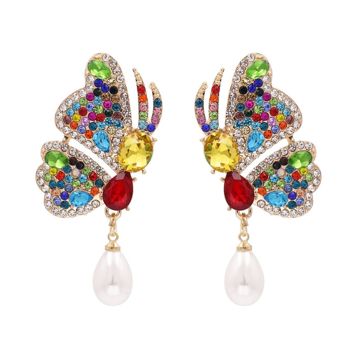 Wholesale Butterfly Rhinestone Alloy Earrings JDC-ES-LIUM049 Earrings 榴芒 color Wholesale Jewelry JoyasDeChina Joyas De China