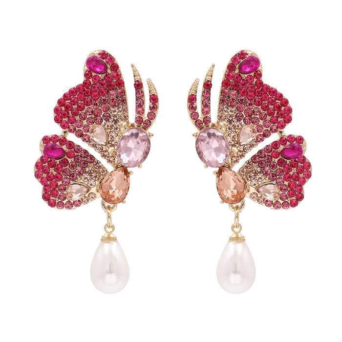 Wholesale Butterfly Rhinestone Alloy Earrings JDC-ES-LIUM049 Earrings 榴芒 red Wholesale Jewelry JoyasDeChina Joyas De China