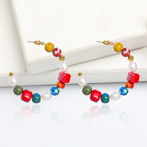 Wholesale C-shaped colorful beaded earrings JDC-ES-JR014 Earrings JoyasDeChina Wholesale Jewelry JoyasDeChina Joyas De China