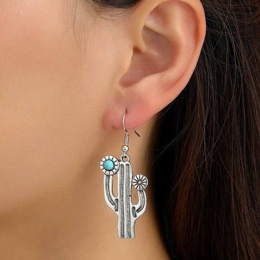 Wholesale Cactus Alloy Turquoise Earrings JDC-ES-GSMQ020 Earrings 妙奇 Wholesale Jewelry JoyasDeChina Joyas De China
