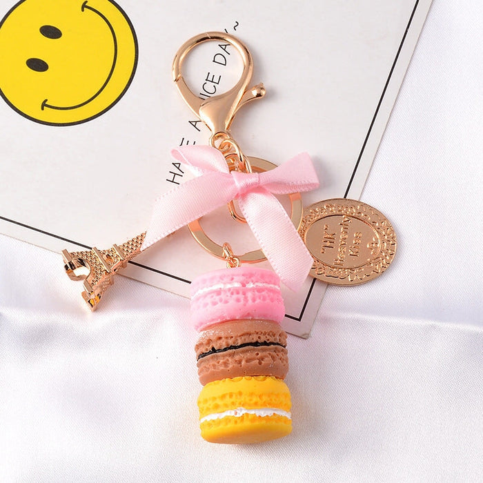 Wholesale Cake Macaron Resin Metal Keychain JDC-KC-FeiRun042 Keychains 飞润 pink brown yellow OPP Wholesale Jewelry JoyasDeChina Joyas De China