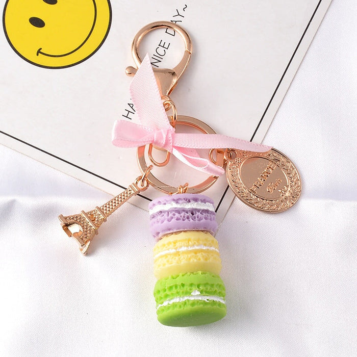 Wholesale Cake Macaron Resin Metal Keychain JDC-KC-FeiRun042 Keychains 飞润 purple yellow green OPP Wholesale Jewelry JoyasDeChina Joyas De China