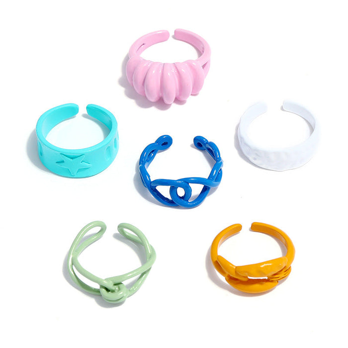 Wholesale candy color 6-Piece ring set JDC-RS-KQ034 Rings JoyasDeChina colour Adjustable opening Wholesale Jewelry JoyasDeChina Joyas De China