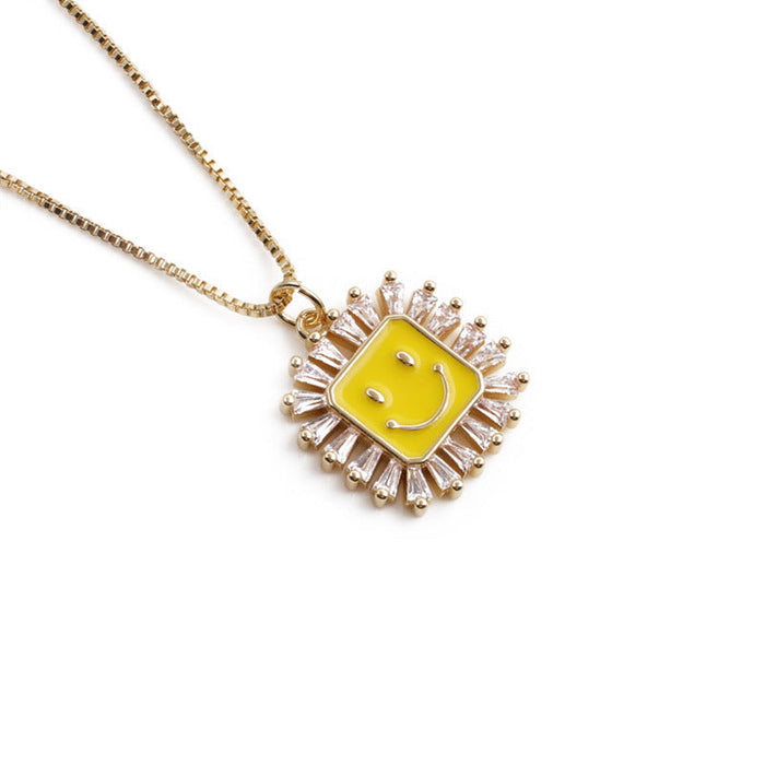 Wholesale candy color drop oil round brand smiling face Necklace JDC-NE-ML132 NECKLACE JoyasDeChina 068 yellow. Wholesale Jewelry JoyasDeChina Joyas De China