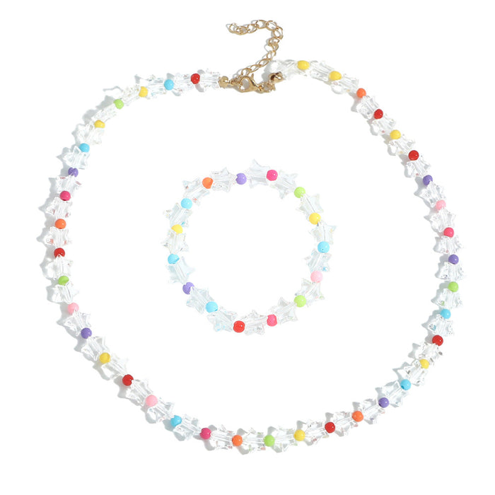 Wholesale candy color five pointed star necklace bracelet set JDC-NE-JQ054 NECKLACE JoyasDeChina Color bead set (random color) Wholesale Jewelry JoyasDeChina Joyas De China