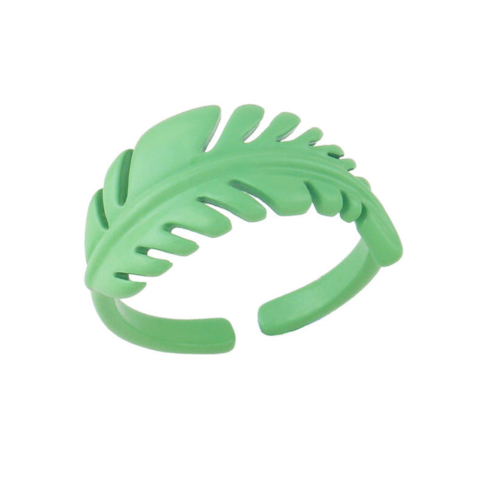 Wholesale Candy Color Leaf Electroplated Copper Rings JDC-RS-AS291 Rings JoyasDeChina light green adjustable Wholesale Jewelry JoyasDeChina Joyas De China