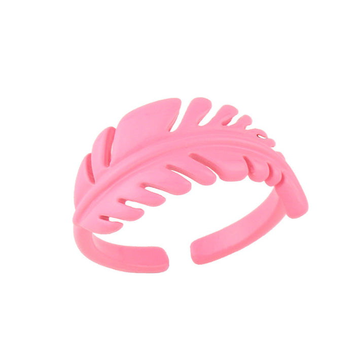 Wholesale Candy Color Leaf Electroplated Copper Rings JDC-RS-AS291 Rings JoyasDeChina pink adjustable Wholesale Jewelry JoyasDeChina Joyas De China
