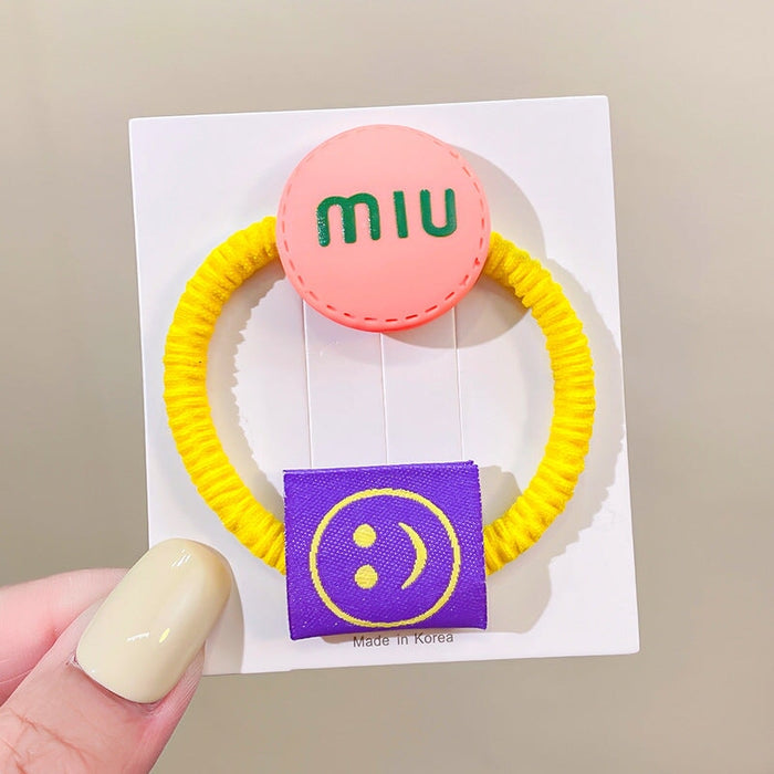 Wholesale candy color Miu bean letter smiling face Hair Scrunchies (F) JDC-HS-GSHX058 Hair Scrunchies 恒曦 1#yellow Wholesale Jewelry JoyasDeChina Joyas De China