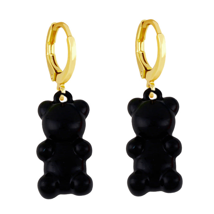 Wholesale Candy Colored Bear 18k Gold Plated Copper Earrings JDC-ES-AS-001 Earrings 翱?N black Wholesale Jewelry JoyasDeChina Joyas De China