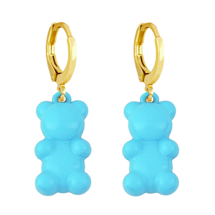 Wholesale Candy Colored Bear 18k Gold Plated Copper Earrings JDC-ES-AS-001 Earrings 翱?N blue Wholesale Jewelry JoyasDeChina Joyas De China
