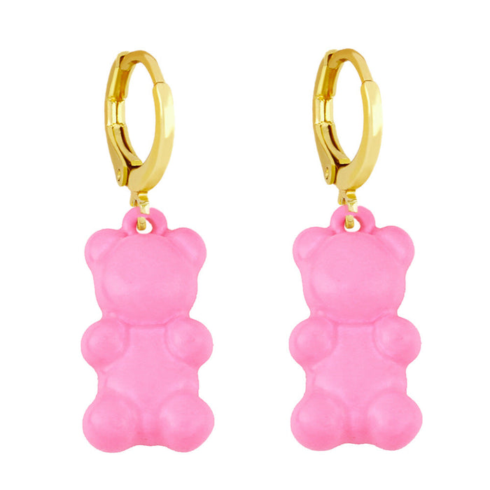 Wholesale Candy Colored Bear 18k Gold Plated Copper Earrings JDC-ES-AS-001 Earrings 翱?N pink Wholesale Jewelry JoyasDeChina Joyas De China