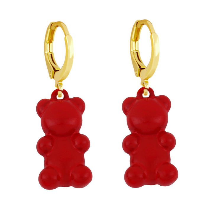Wholesale Candy Colored Bear 18k Gold Plated Copper Earrings JDC-ES-AS-001 Earrings 翱?N red Wholesale Jewelry JoyasDeChina Joyas De China