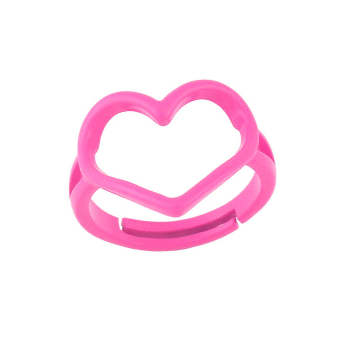 Wholesale candy-colored heart-shaped copper plating rings JDC-RS-AS292 Rings JoyasDeChina rose red adjustable Wholesale Jewelry JoyasDeChina Joyas De China