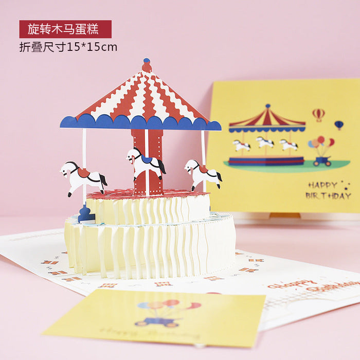 Wholesale carousel cake three-dimensional card paper greeting card MOQ≥2 JDC-GC-QW020 Greeting Card 奇蚁文化 A minimum 2 pieces for wholesale Wholesale Jewelry JoyasDeChina Joyas De China