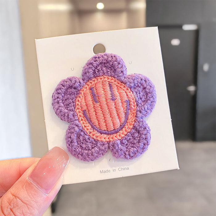 Wholesale cartoon animal fruit knitted fabric Hair Clips JDC-HC-i319 Hair Clips JoyasDeChina 13#Purple smiley flower Wholesale Jewelry JoyasDeChina Joyas De China