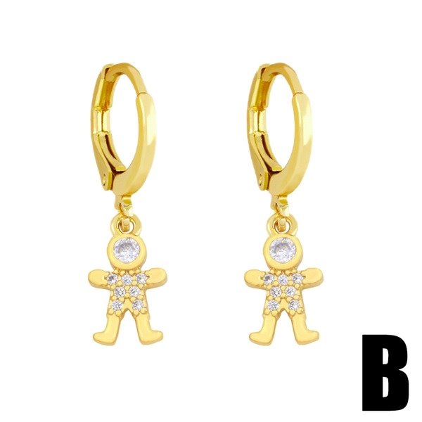 Wholesale cartoon character zircon copper plated 18k gold earrings JDC-ES-AS-020 Earrings 翱?N Wholesale Jewelry JoyasDeChina Joyas De China
