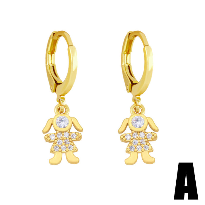 Wholesale cartoon character zircon copper plated 18k gold earrings JDC-ES-AS-020 Earrings 翱?N A Wholesale Jewelry JoyasDeChina Joyas De China