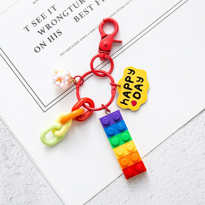 Wholesale Cartoon Love Flowers Plastic Rainbow Building Blocks Keychain JDC-KC-QiaM001 Keychains 恰美 Wholesale Jewelry JoyasDeChina Joyas De China
