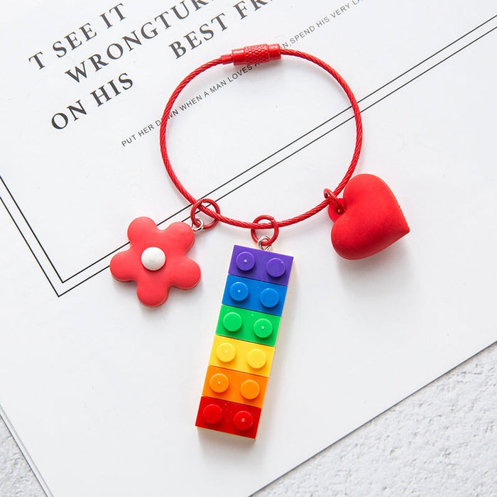 Wholesale Cartoon Love Flowers Plastic Rainbow Building Blocks Keychain JDC-KC-QiaM001 Keychains 恰美 Wholesale Jewelry JoyasDeChina Joyas De China