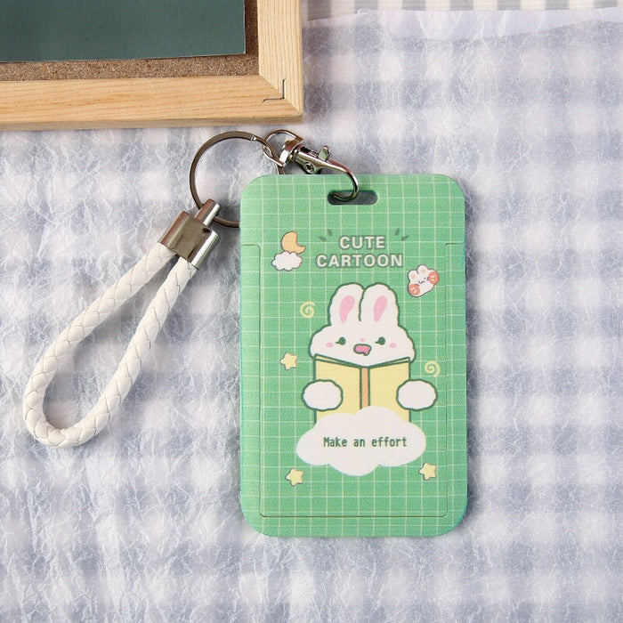 Wholesale Cartoon Plastic Card Holder PU Lanyard Keychain JDC-KC-Gangs003 Keychains 港升 reading bunny Wholesale Jewelry JoyasDeChina Joyas De China