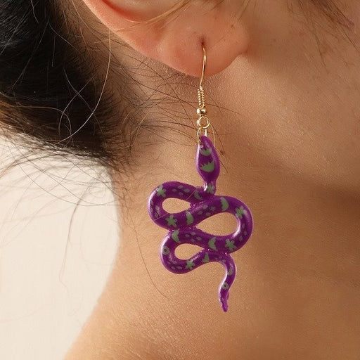 Wholesale Cartoon Snake Purple Metal Earrings JDC-ES-NZ057 Earrings 奈珠 Wholesale Jewelry JoyasDeChina Joyas De China