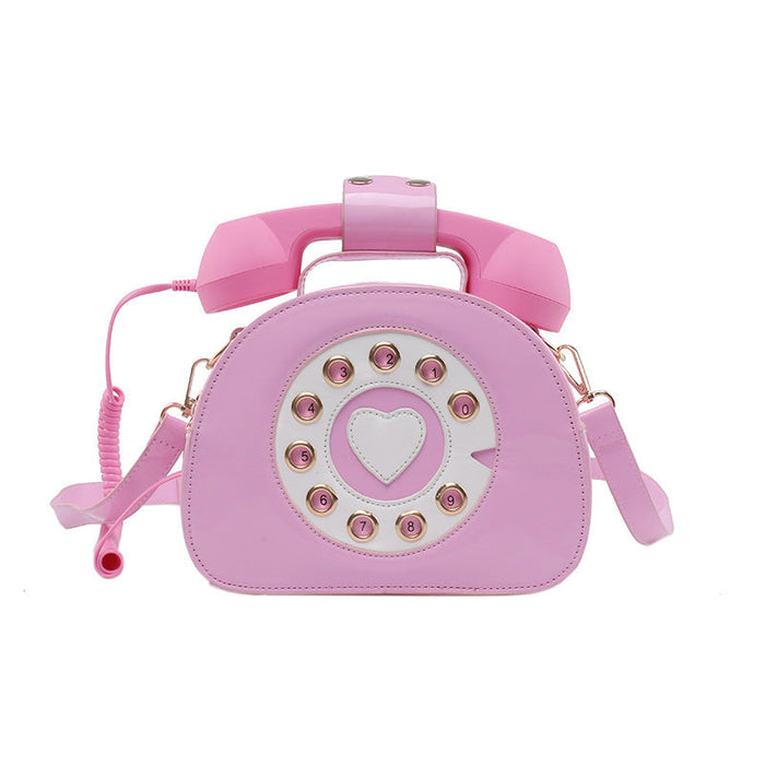 Wholesale cartoon vintage telephone PU leather Shoulder Bags JDC-SD-YZ001 Shoulder Bags JoyasDeChina pink Wholesale Jewelry JoyasDeChina Joyas De China