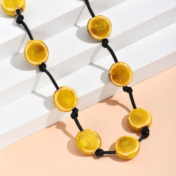 Wholesale ceramic long necklace JDC-NE-MiMeng003 NECKLACE 米萌 yellow Wholesale Jewelry JoyasDeChina Joyas De China