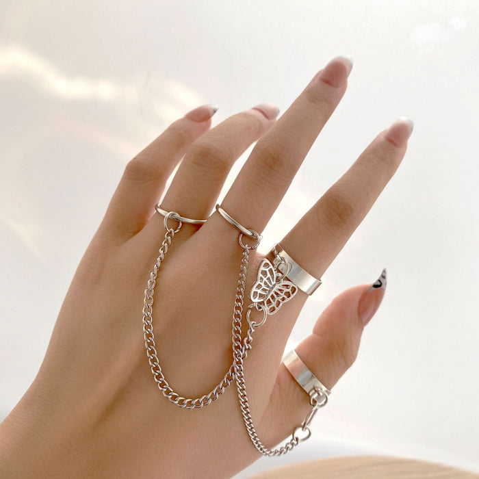 Wholesale Chain Combination Punk Butterfly Alloy Knuckle Ring JDC-RS-F101 Rings 韩之尚 Wholesale Jewelry JoyasDeChina Joyas De China
